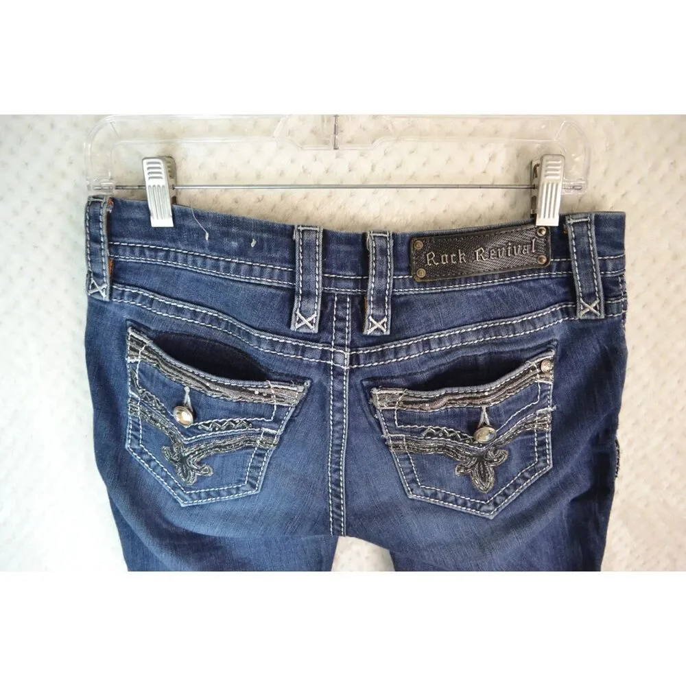 Rock Revival Women's 26 Long Deeka Straight Leg Embellished Stretch Jeans